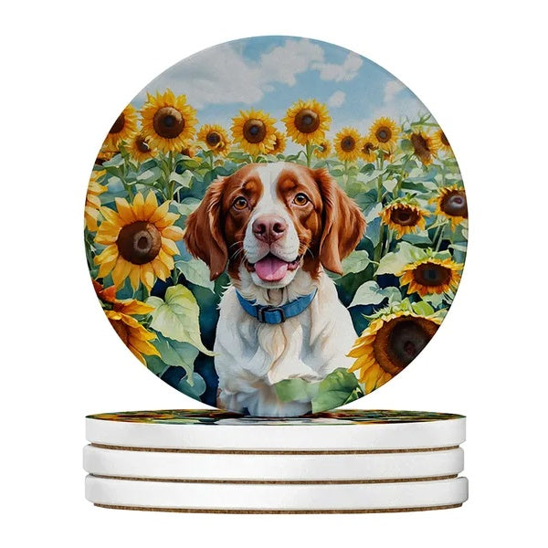 Silky Terrier Spring Path Sandstone Coasters – 4-Pack, 4" Round, Multicolor