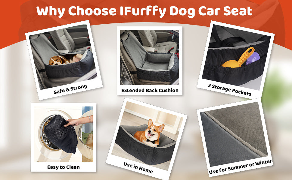 Dog Car Seat – Booster with Storage & Safety Leash