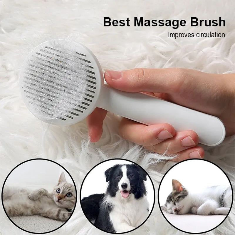 Self-Cleaning Slicker Brush for Cats & Dogs - Pet Hair Removal Comb