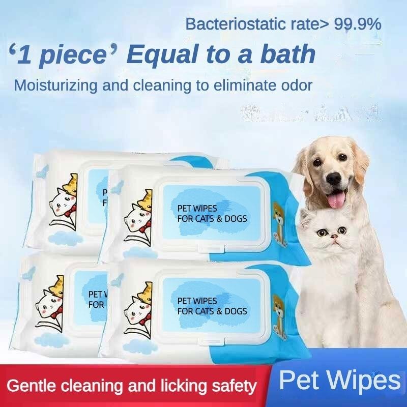 Dog & Cat Pet Wet Wipes – Plant-Based, Unscented, for Paws, Butt, Ears & Eyes