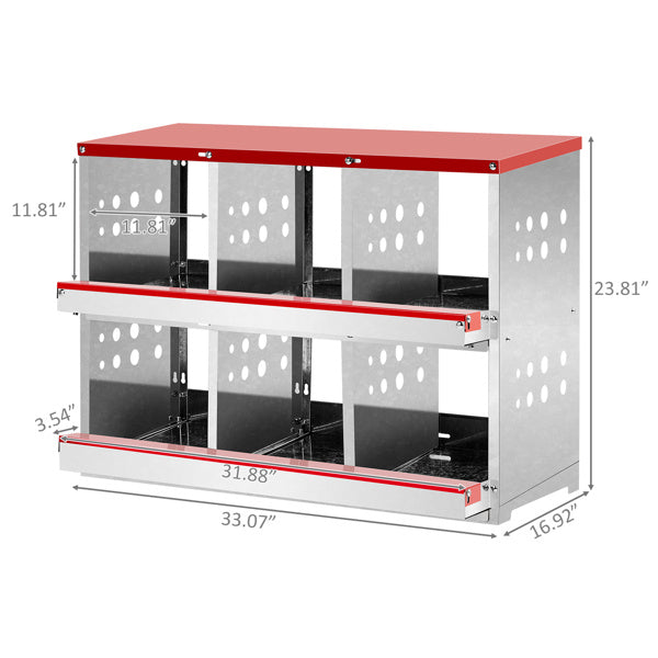 Compact 6-Compartment Red Iron Pet House with Sloping Roof