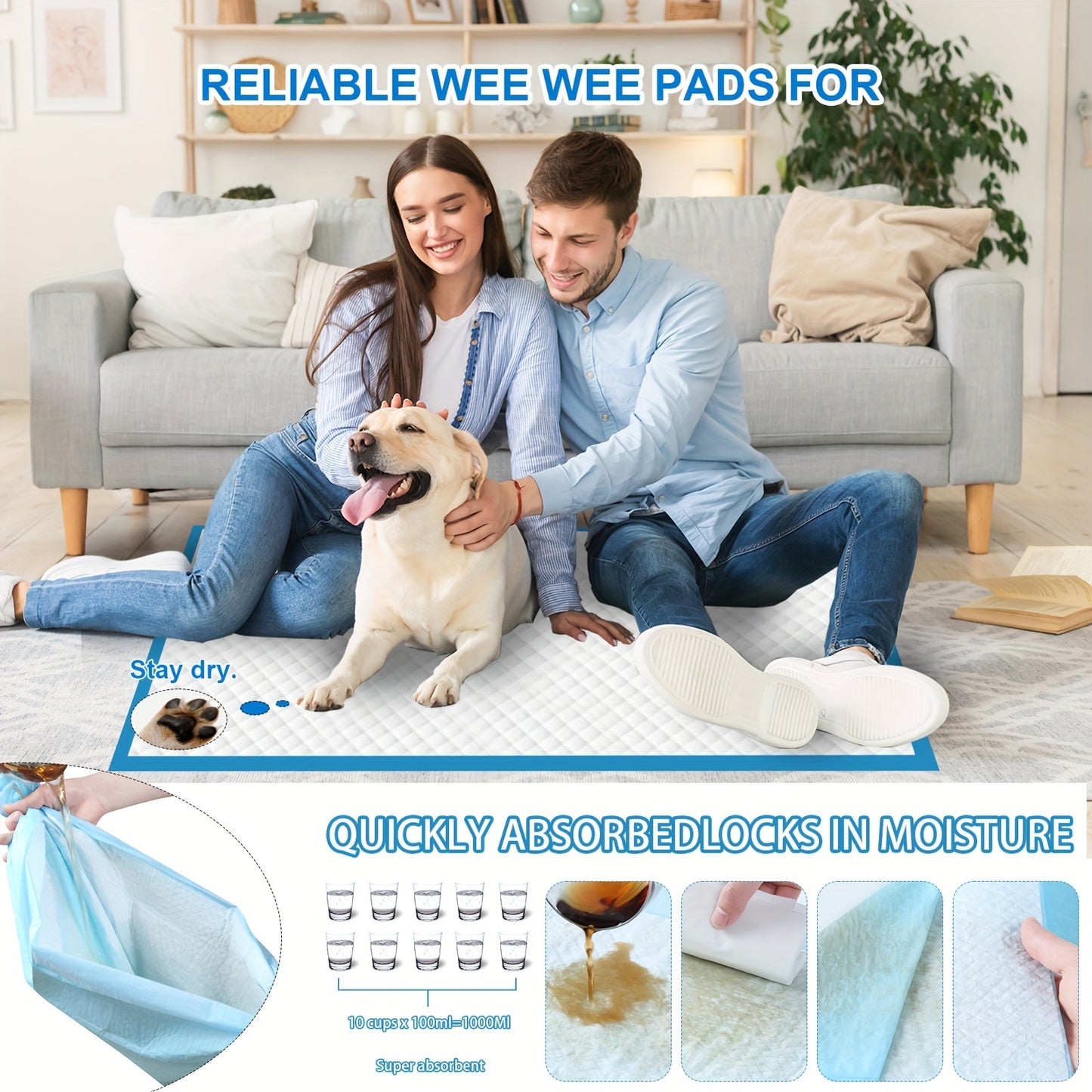 Puppy Training Pads, Super Absorbent & Leak-Proof - 100 Pcs