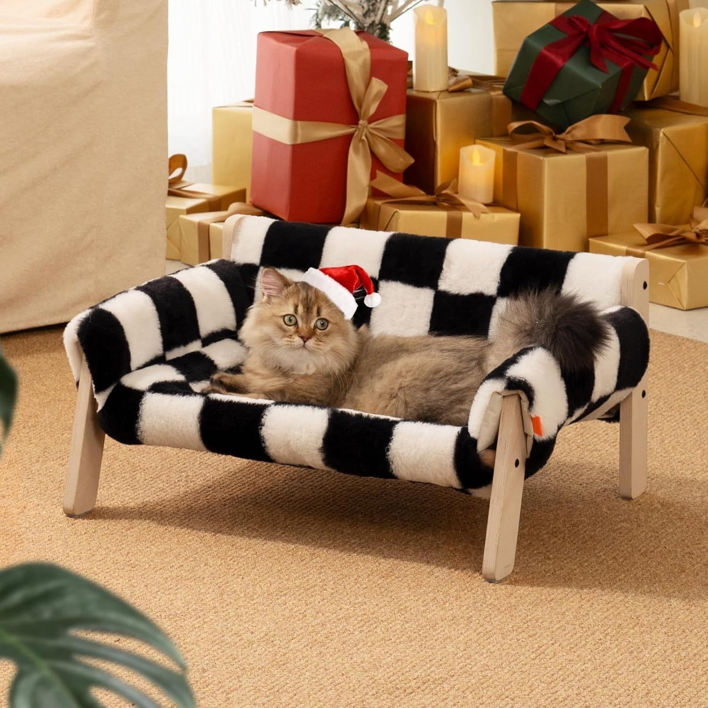 Raised Cat Bed With Wooden Legs