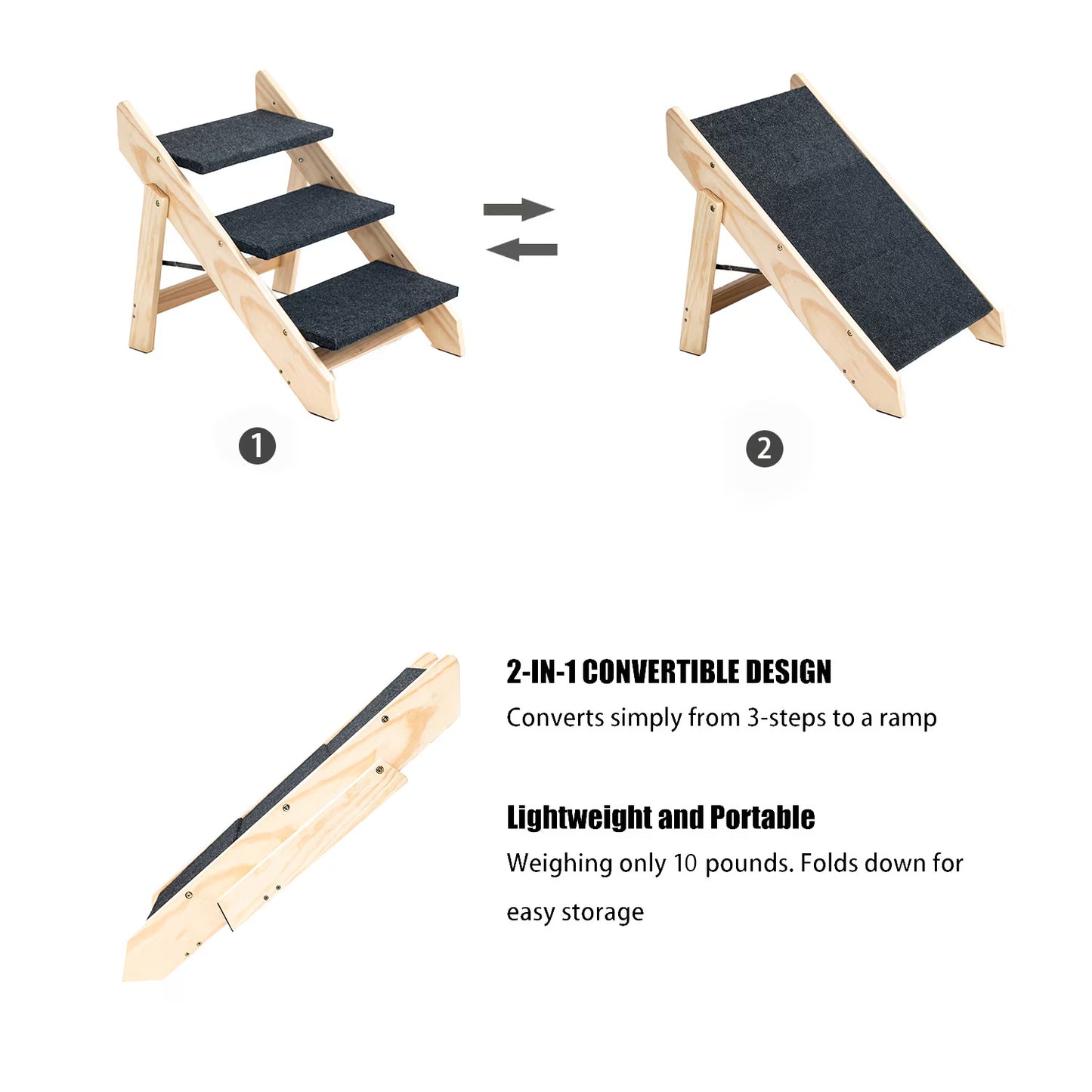 Level Foldable Wood Pet Stairs
