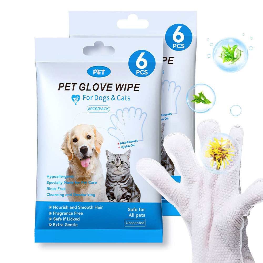 Pet Cleaning Gloves Wipes for Dogs & Cats – 6PCS Daily Care Wipes