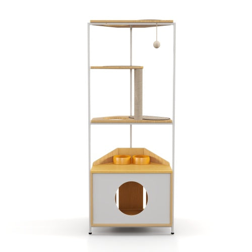 Cat Apartment With Feeding Station And Climbing Platform