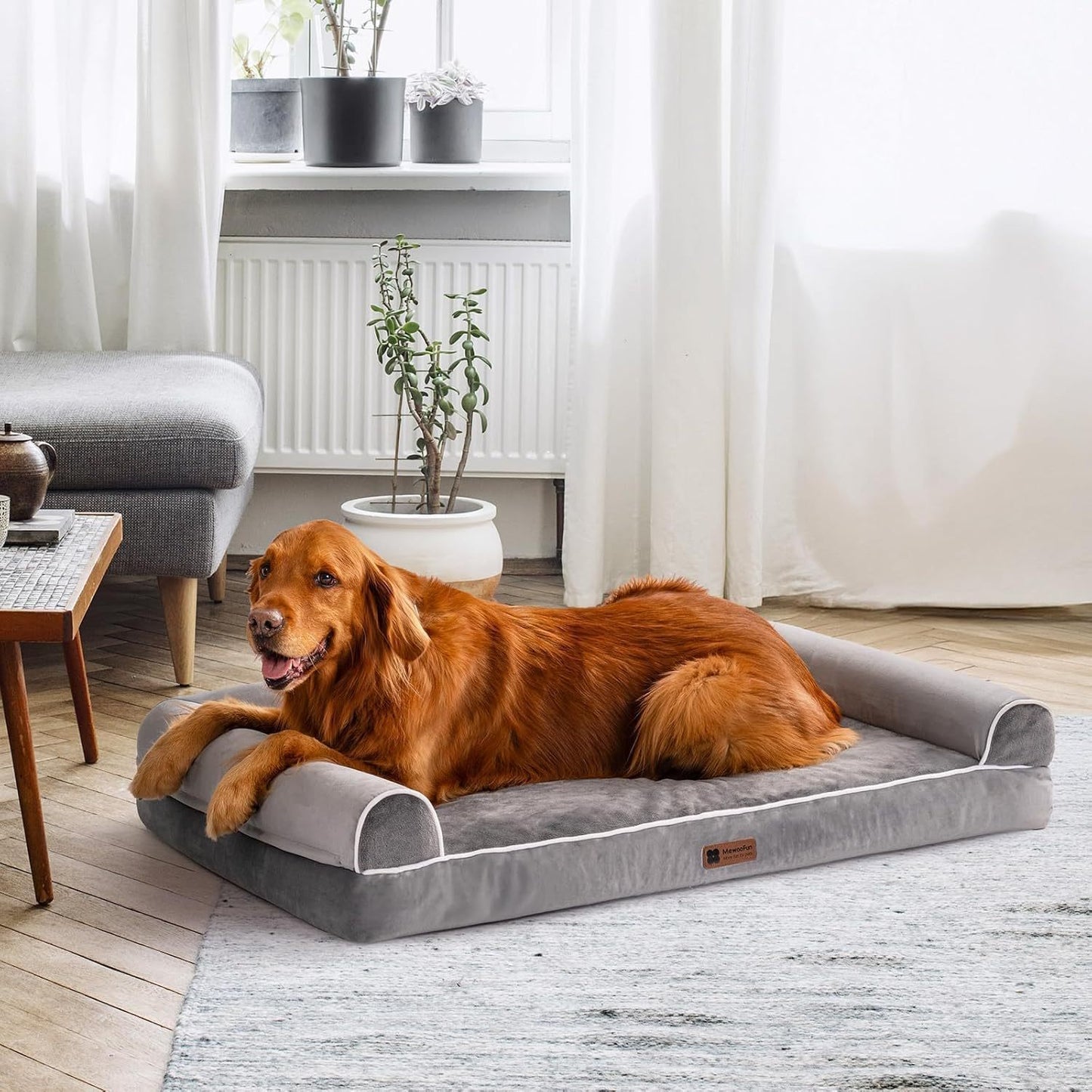 MEWOOFUN XL Orthopedic Dog Bed, Waterproof Grey