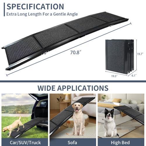 Foldable Extra-Wide Pet Car Ramp – Non-Slip, 71"x20", for Dogs up to 250 lbs