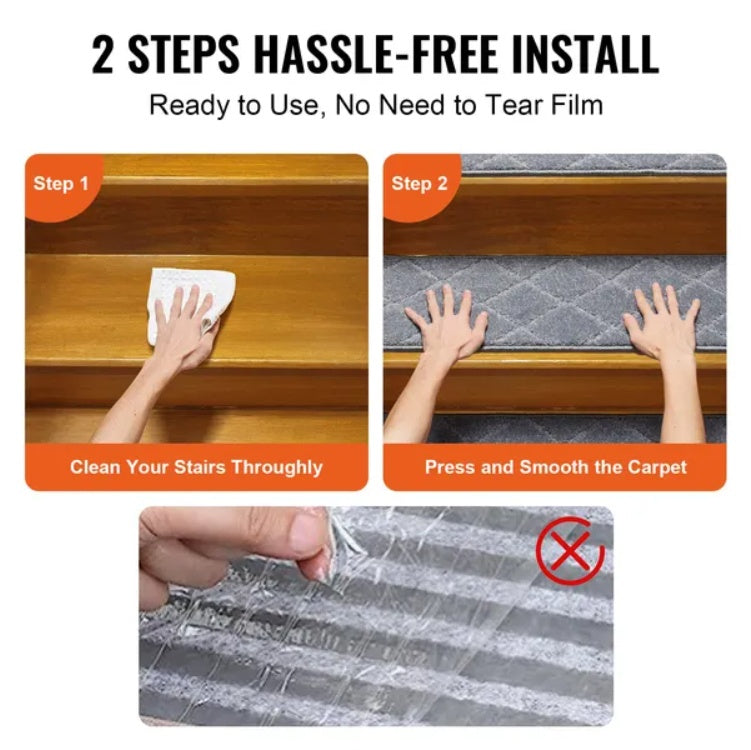 VEVOR Non-Slip Stair Treads, 9x28, Indoor Carpet Runner for Wood Steps, 15 Pcs, Gray