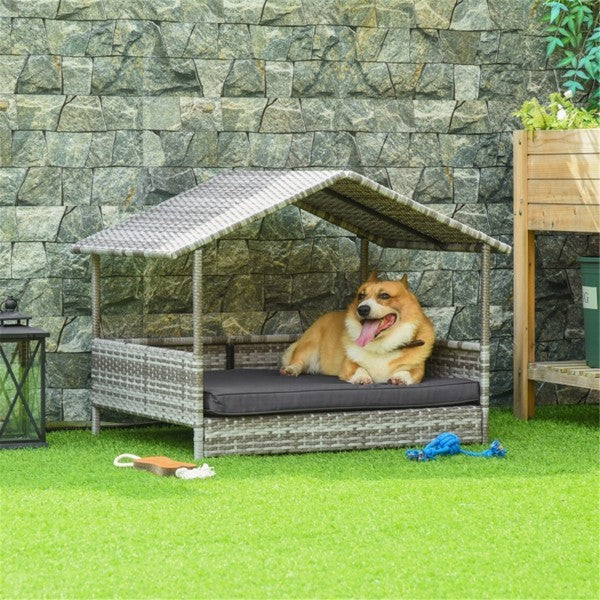 Rattan Dog Bed & Pet Sofa with Cozy Tent