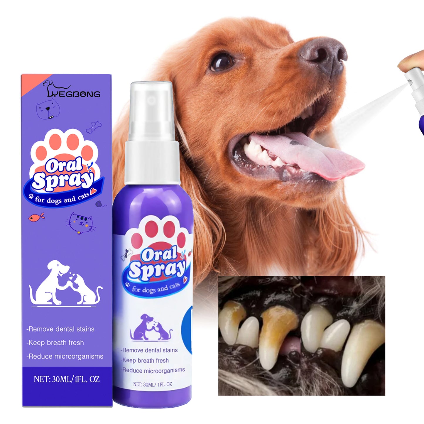 Cat & Dog Teeth Cleaning Spray – Fresh Breath & Tooth Stain Remover