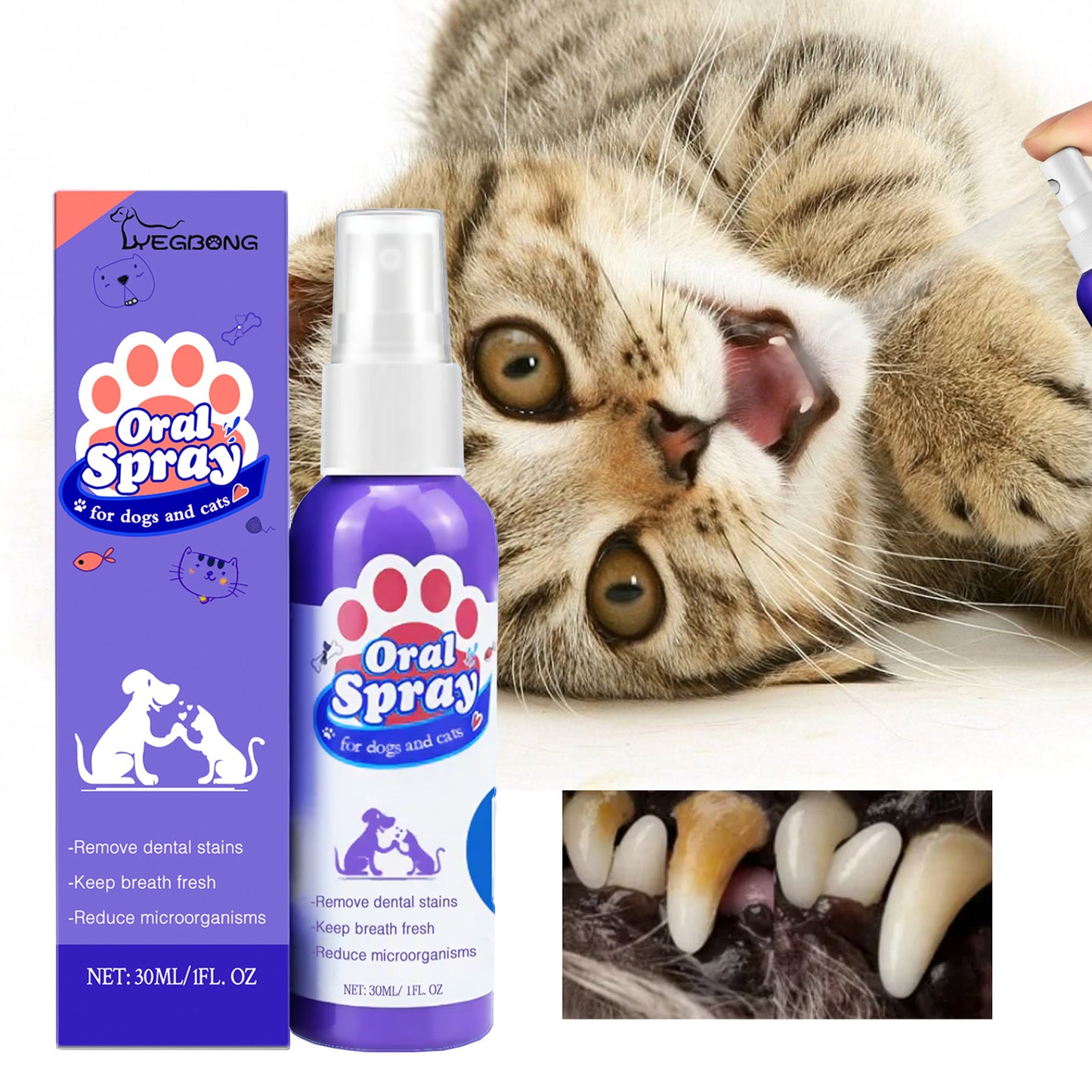 Cat & Dog Teeth Cleaning Spray – Fresh Breath & Tooth Stain Remover