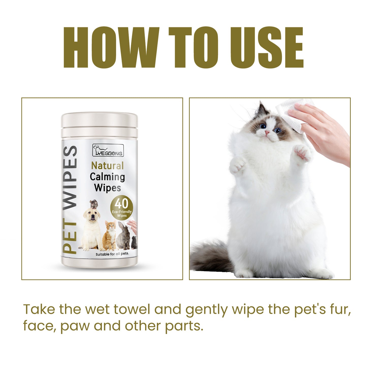 Yegbong Pet Wipes for Cats & Dogs - Gentle Cleaning Wipes for Body, Ears, Eyes, and Stains