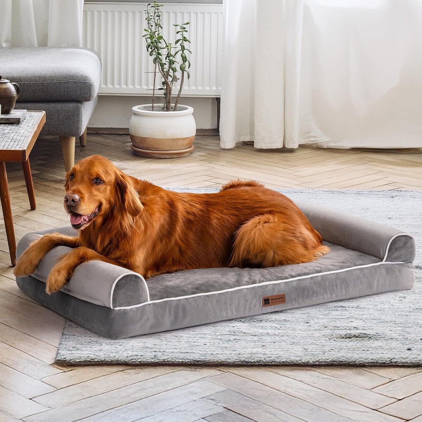 MEWOOFUN XL Orthopedic Dog Bed, Waterproof Grey