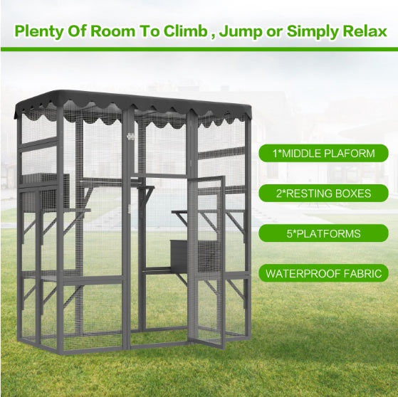 Outdoor Cat House with 6 Ledges & Weatherproof Roof