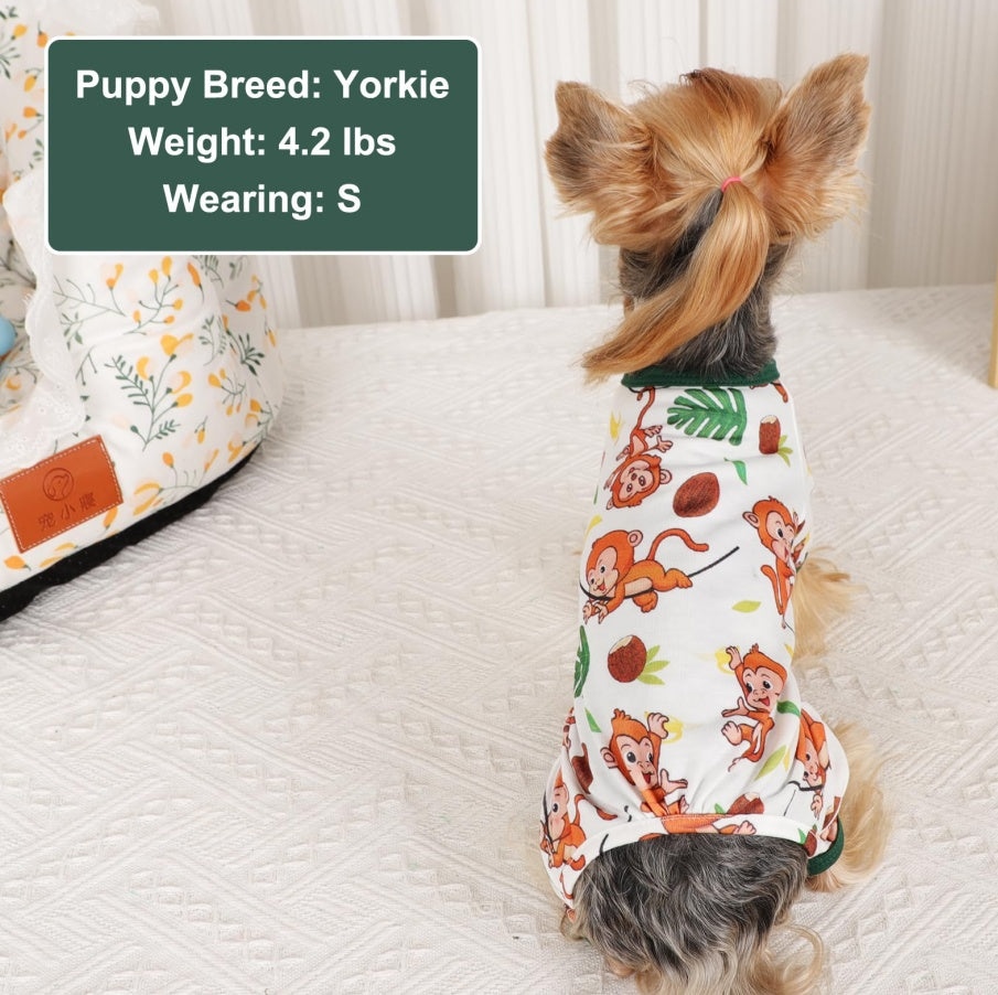 Brown Monkey Dog Pajamas – Soft Pet Onesie for Small Dogs & Cats