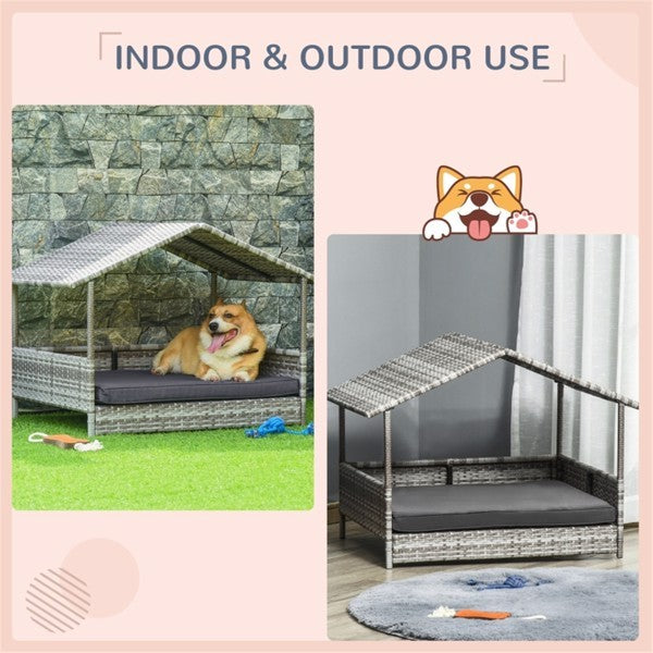 Rattan Dog Bed & Pet Sofa with Cozy Tent