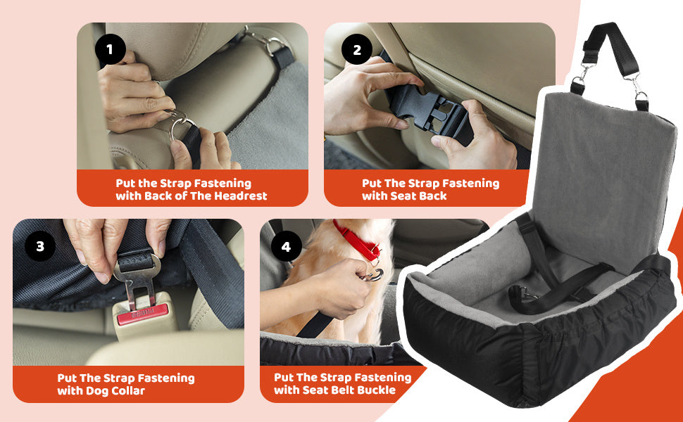 Dog Car Seat – Booster with Storage & Safety Leash