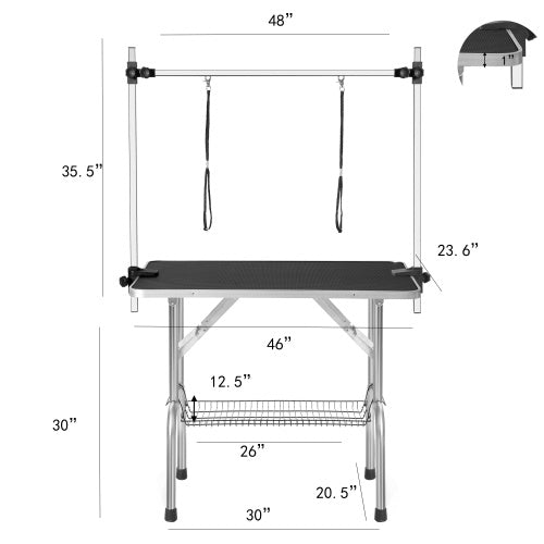 Professional Large Dog Grooming Table with Adjustable Armrests, Lasso, and Grid Tray