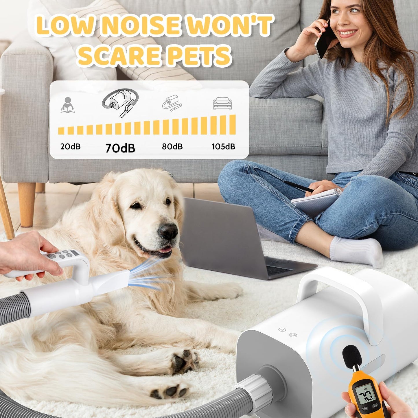 4-in-1 Smart Handle Pet Hair Dryer – High-Speed Negative Ion Drying for Dogs & Cats