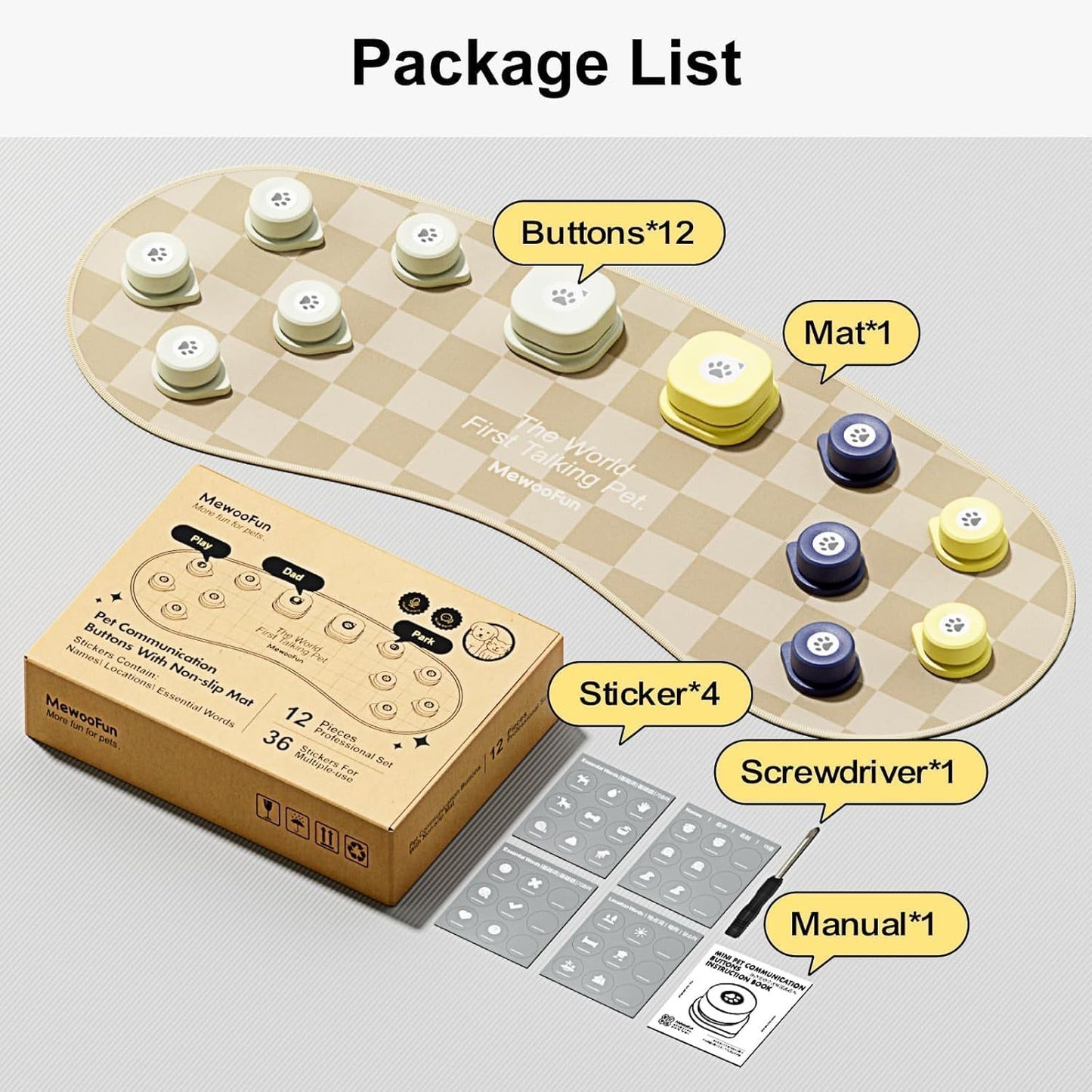 12-Pack Rechargeable Talking Buttons with Mat – Pet Communication Kit
