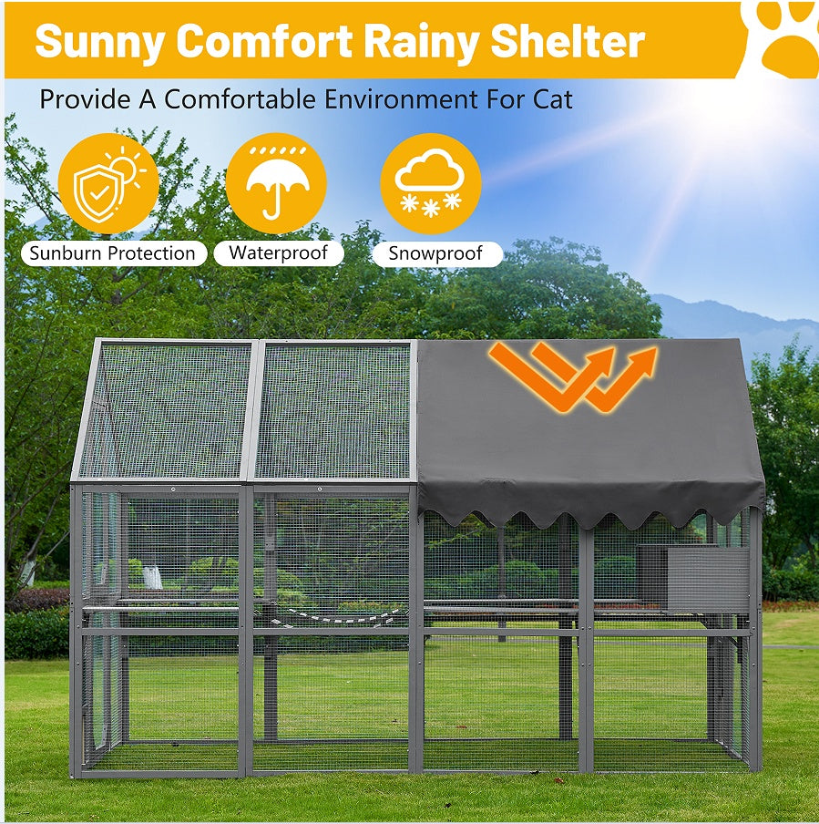 Waterproof Outdoor Cat House & Fence
