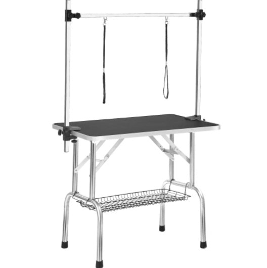 Professional Large Dog Grooming Table with Adjustable Armrests, Lasso, and Grid Tray