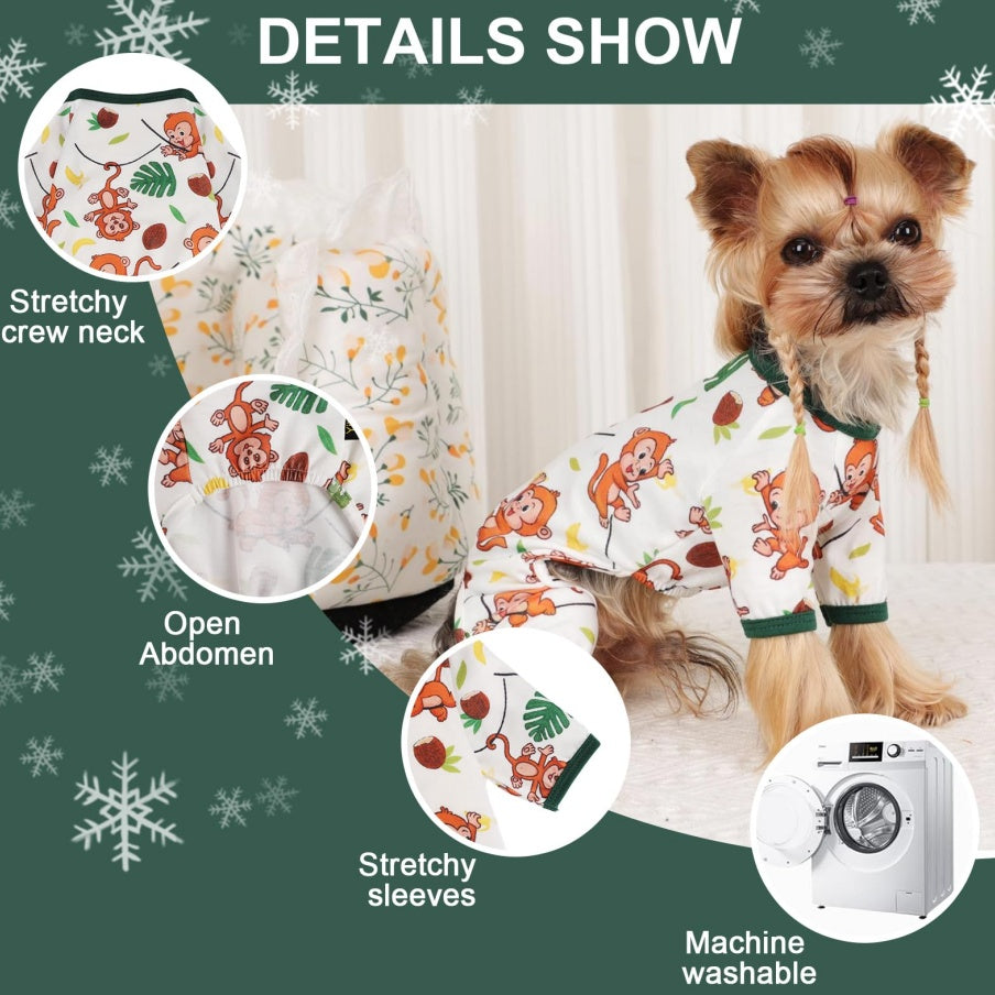 Brown Monkey Dog Pajamas – Soft Pet Onesie for Small Dogs & Cats