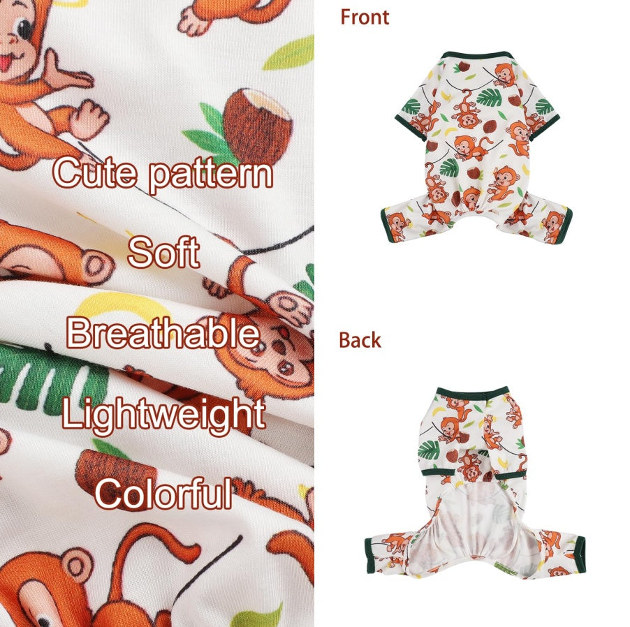 Brown Monkey Dog Pajamas – Soft Pet Onesie for Small Dogs & Cats