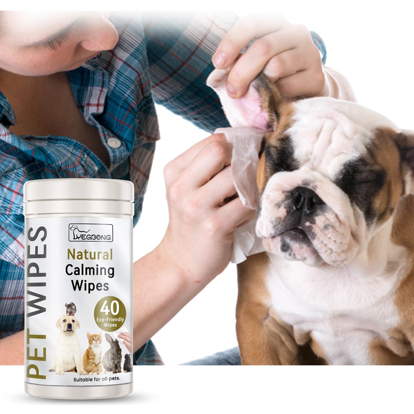 Yegbong Pet Wipes for Cats & Dogs - Gentle Cleaning Wipes for Body, Ears, Eyes, and Stains