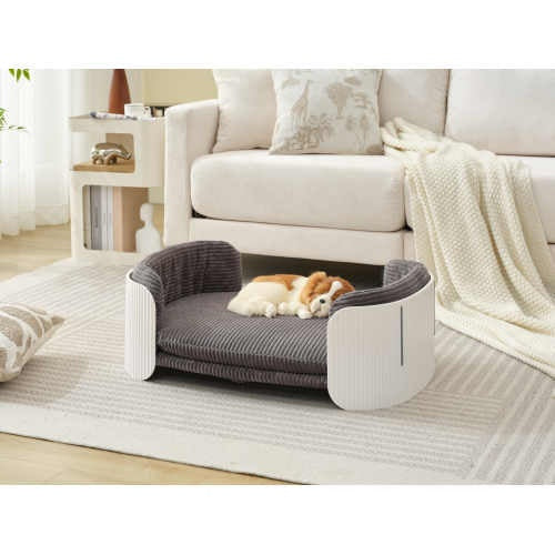 Scandinavian Cat Sofa, Elevated Bed with Removable Cover, White & Grey