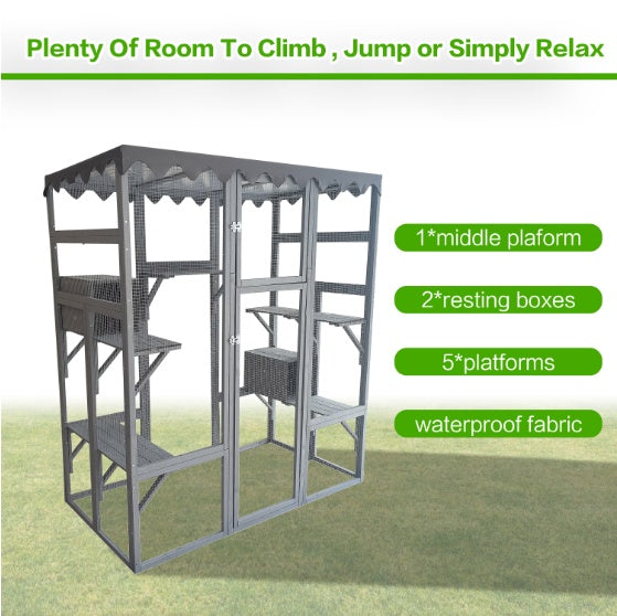Outdoor Cat House with 6 Ledges & Weatherproof Roof