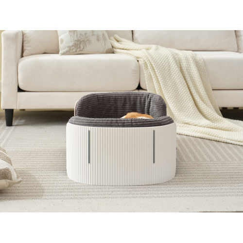 Scandinavian Cat Sofa, Elevated Bed with Removable Cover, White & Grey
