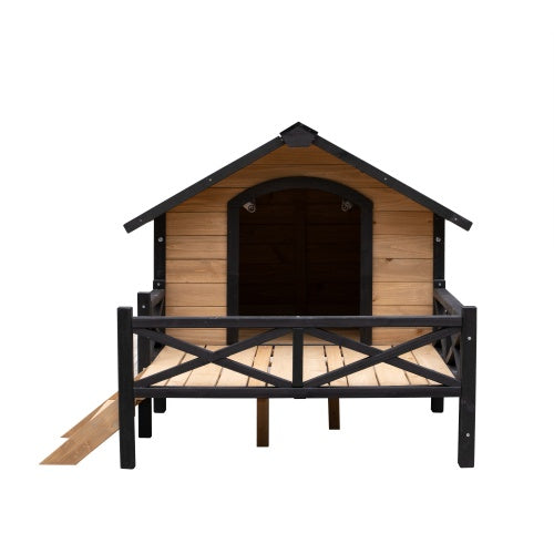 Luxury Cabin-Style Wooden Dog House with Porch for Large Dogs