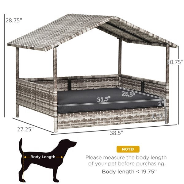 Rattan Dog Bed & Pet Sofa with Cozy Tent