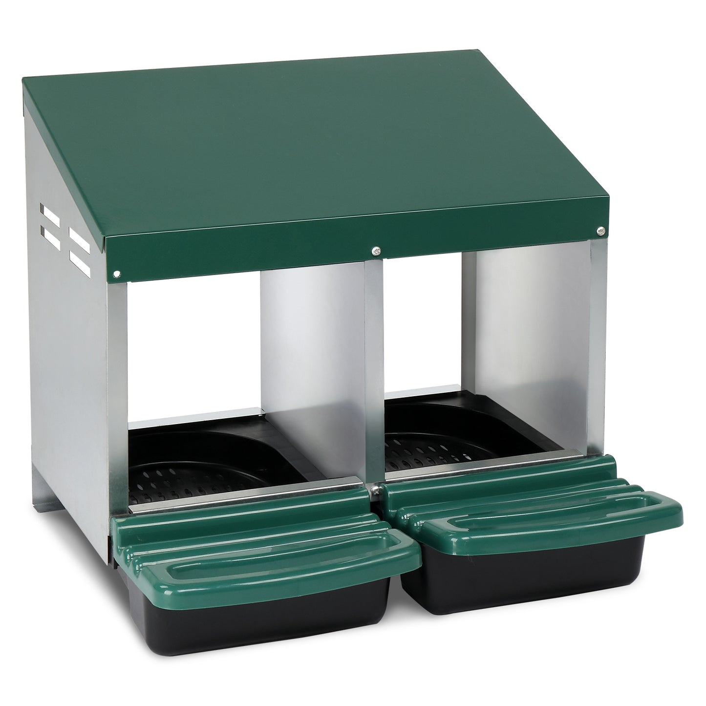 Pitched Roof House Iron-plastic Green Chicken Feeding Trough