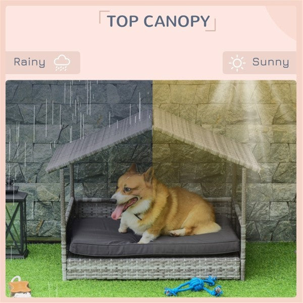Rattan Dog Bed & Pet Sofa with Cozy Tent
