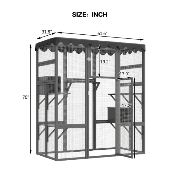 Outdoor Cat House with 6 Ledges & Weatherproof Roof
