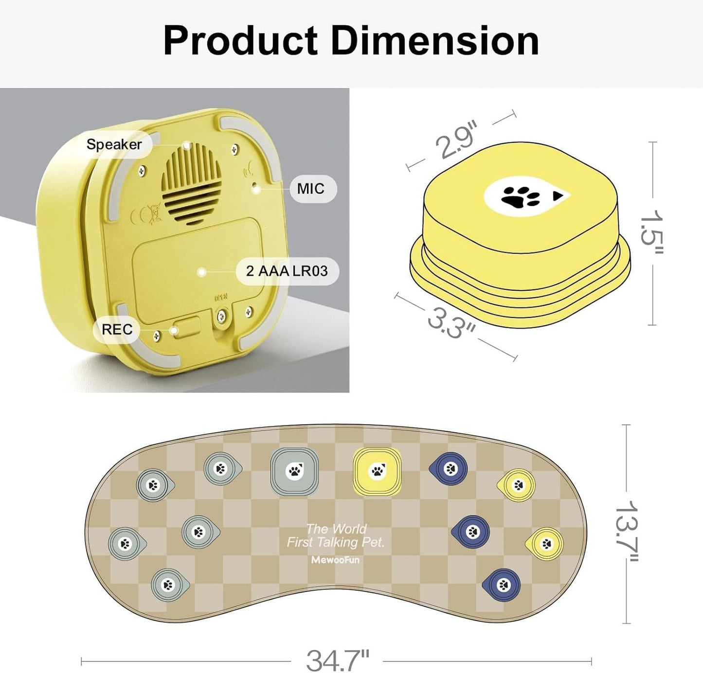 12-Pack Rechargeable Talking Buttons with Mat – Pet Communication Kit