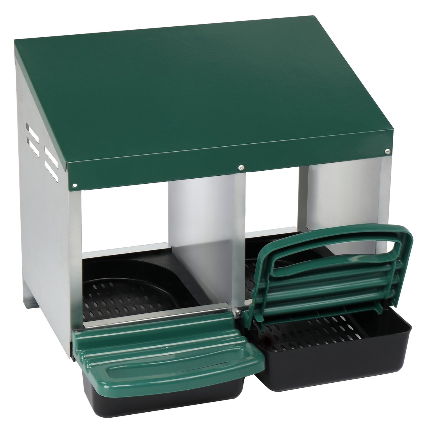 Pitched Roof House Iron-plastic Green Chicken Feeding Trough