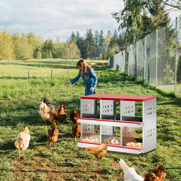 Compact 6-Compartment Red Iron Pet House with Sloping Roof