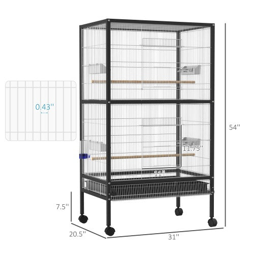 PawHut 54" Rolling Bird Cage with Accessories