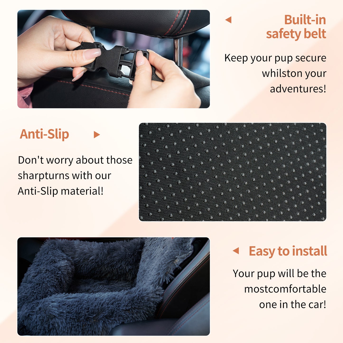 Dog Car Seat – Travel Booster with Seat Belt & Washable Plush