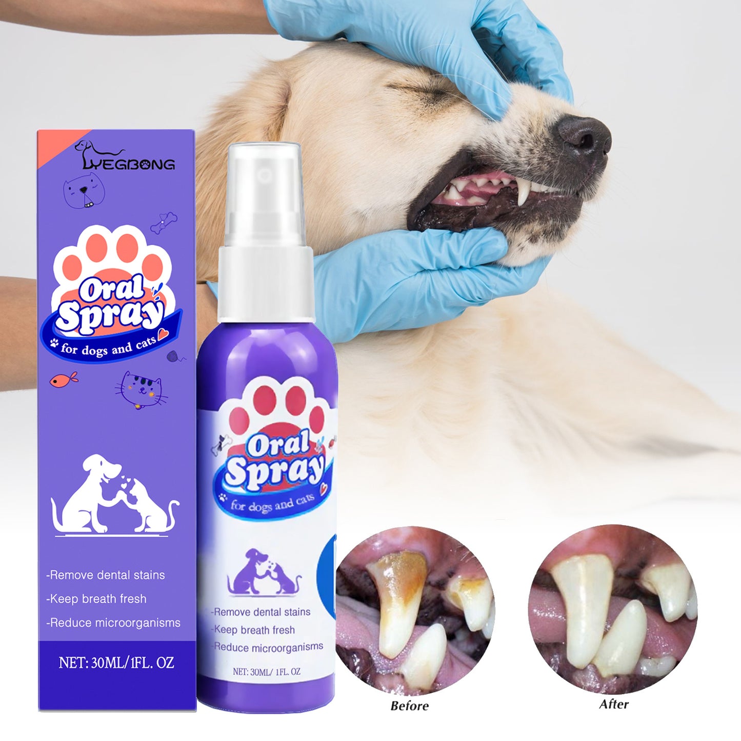 Cat & Dog Teeth Cleaning Spray – Fresh Breath & Tooth Stain Remover