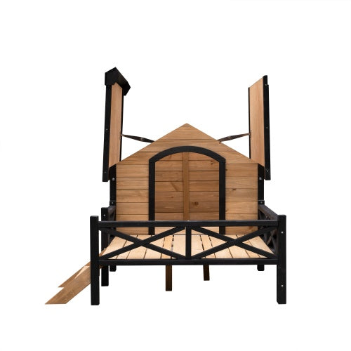 Luxury Cabin-Style Wooden Dog House with Porch for Large Dogs