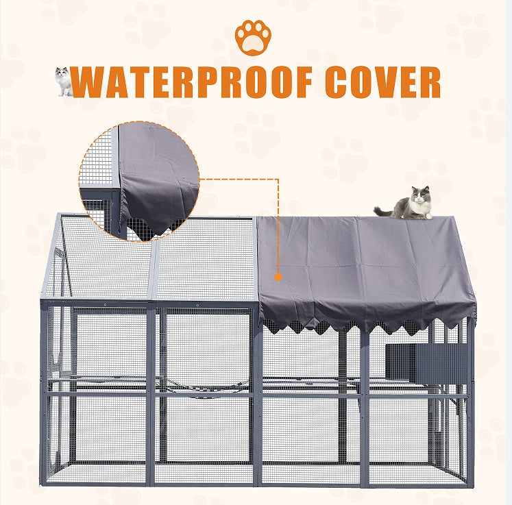 Waterproof Outdoor Cat House & Fence