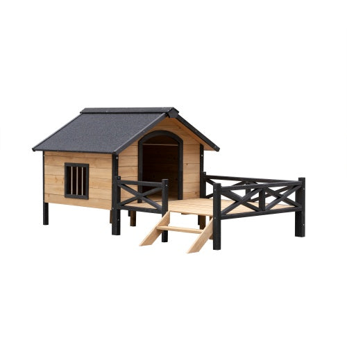 Luxury Cabin-Style Wooden Dog House with Porch for Large Dogs