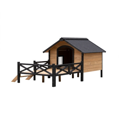 Luxury Cabin-Style Wooden Dog House with Porch for Large Dogs