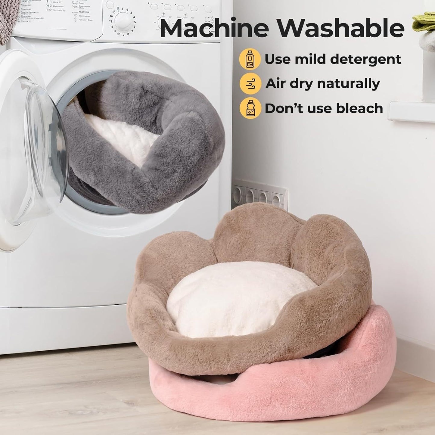 MEWOOFUN Fluffy Cat & Small Dog Bed – Washable, Non-Slip, 23" Grey