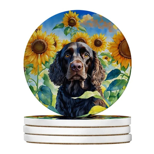 Silky Terrier Spring Path Sandstone Coasters – 4-Pack, 4" Round, Multicolor